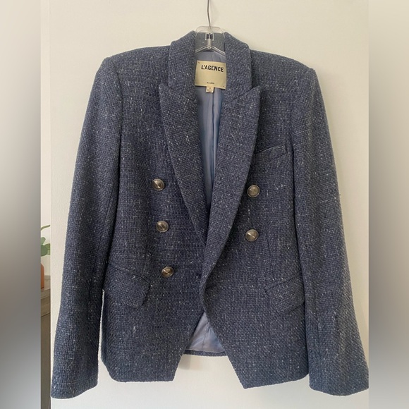 L’Agence Kenzie Double Breasted Blazer - Blue Bird Melange - Size 0 - Picture 5 of 12